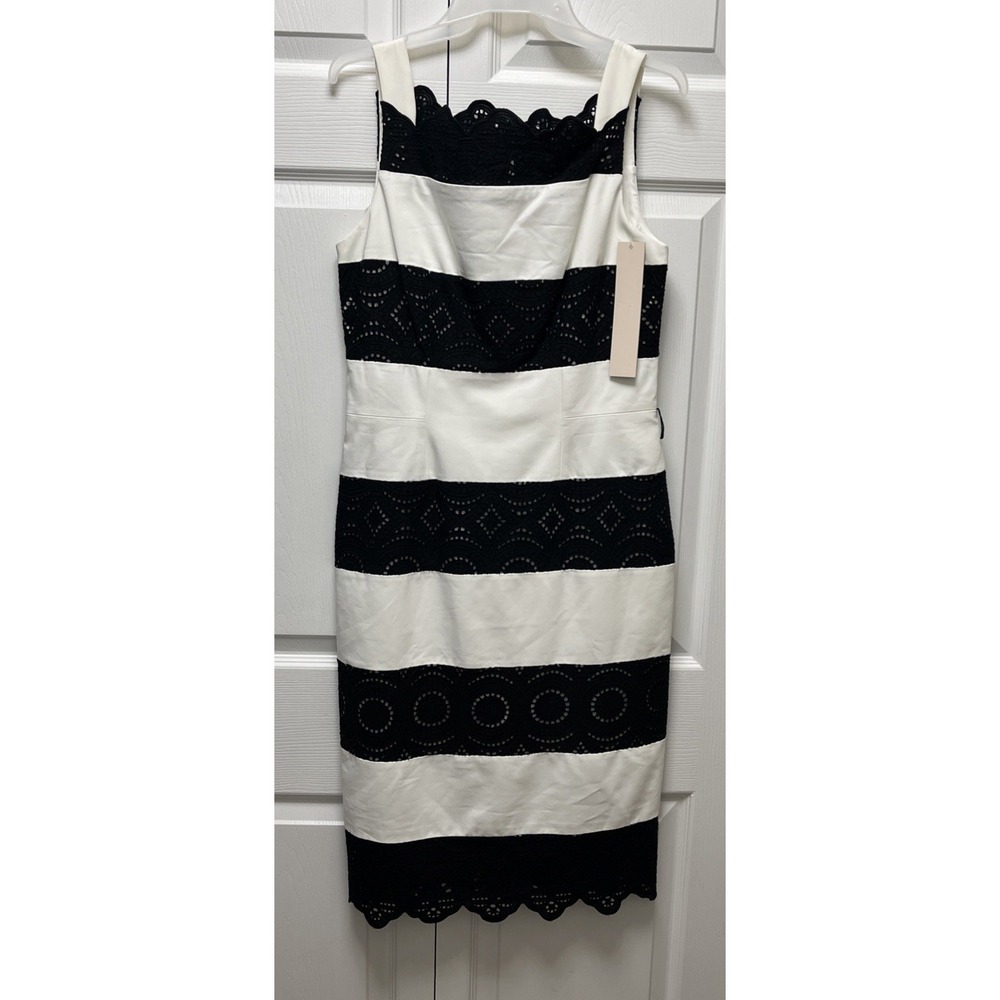 DS dress white black trim Size‎ 6 sheath sleeveless classy  embellished New